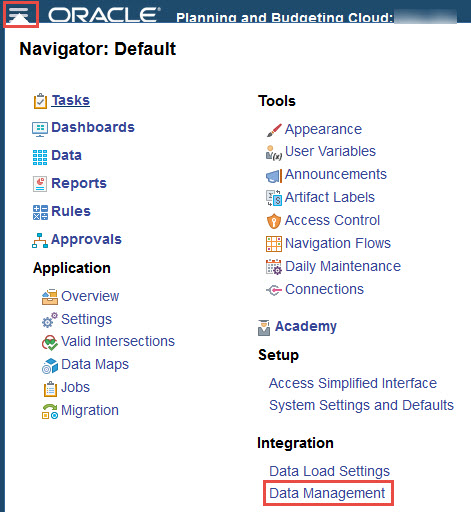 Navigation Steps to Cloud FDMEE