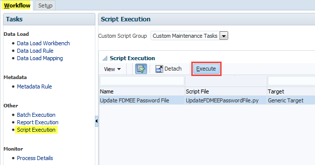 Execute FDMEE Custom Script to Update Password File