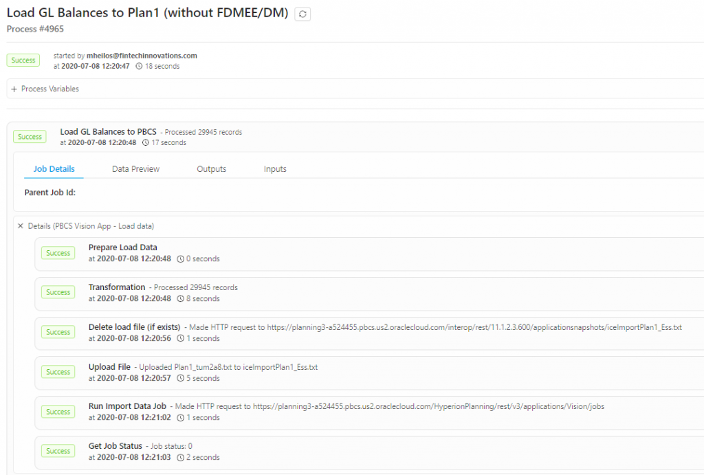 PBCS Vision - ICE Cloud Data Load - Process Logs