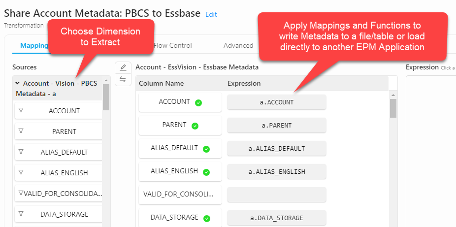 Extract PBCS Metadata - Transformation - ICE Cloud